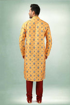 Raivat Ethnic Art Silk Printed Work Kurta Pajama In Yellow Colour