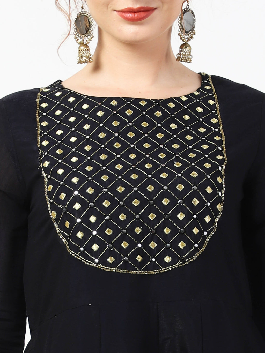 Cheera Embellished Party Wear Anarkali Dress with Dupatta - Black