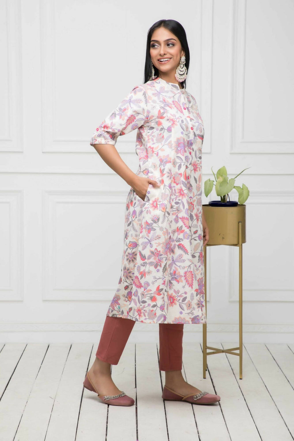 Myshka Women Cotton A-Line Round Neck Multi Floral Kurtas - Distacart