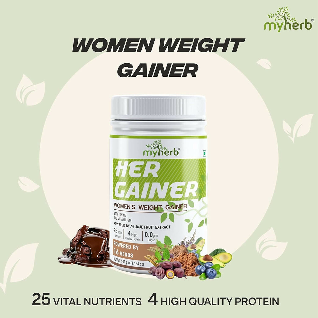 Myherb Women’s Weight Gainer, Her Gainer With 16 Herbs & Aguaje Fruit For Weight & Mass Gainer And Muscle Growth For Women - Distacart