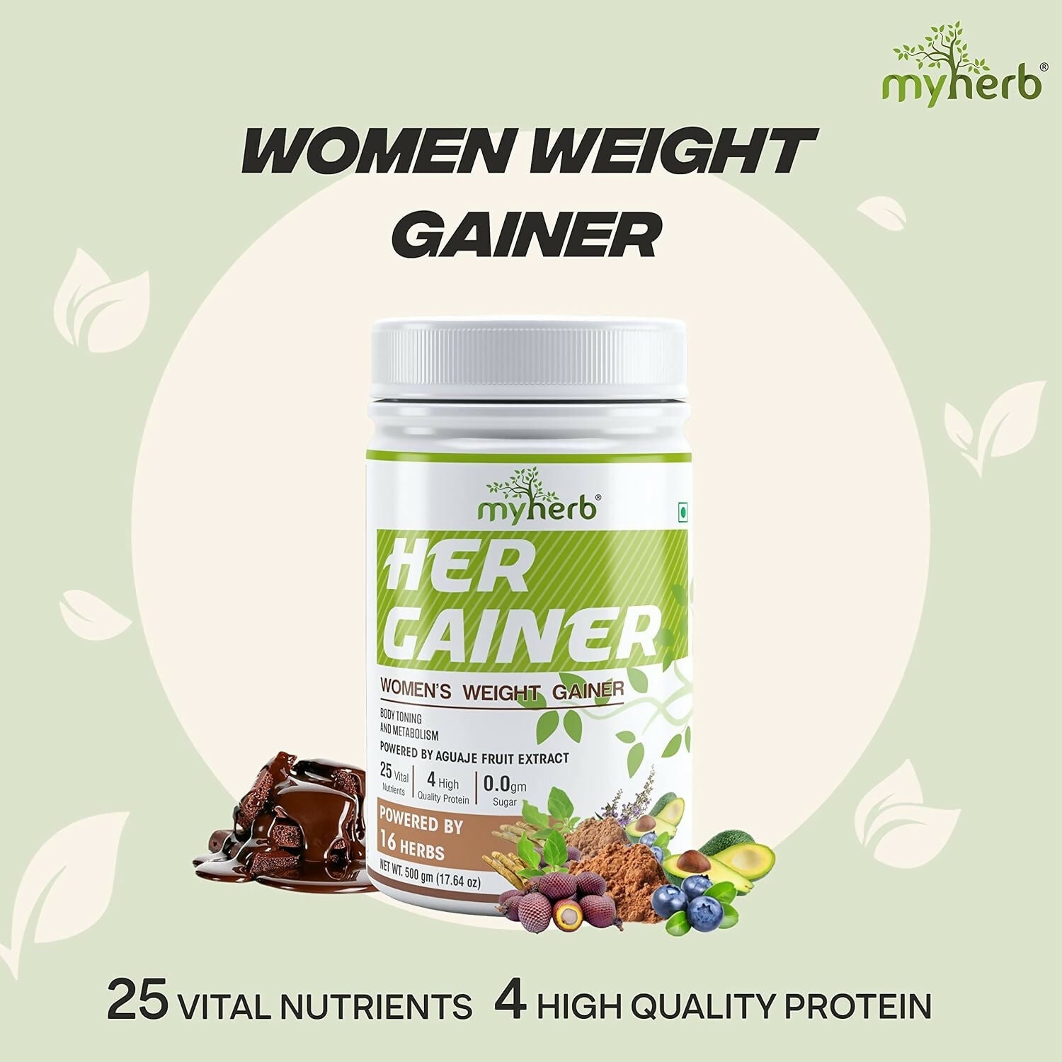 Myherb Women’s Weight Gainer, Her Gainer With 16 Herbs & Aguaje Fruit For Weight & Mass Gainer And Muscle Growth For Women - Distacart