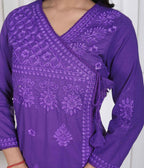 Miravan Womens Purple Floral Printed Angrakha Style Kurta With Palazzo - Distacart