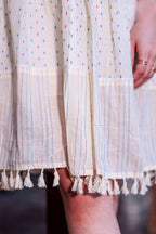 Aayaa Designer Multi Thread Hand Work Khadi Cotton One Piece Dress - Off White