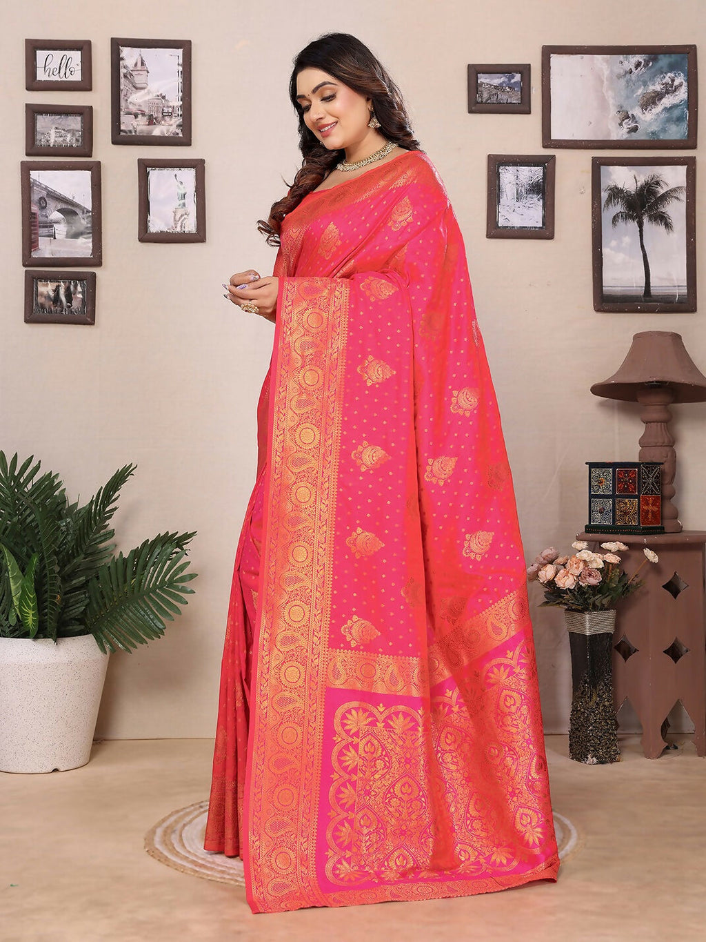Joban Fashion Banarasi Pink Woven Soft Silk Saree - Distacart