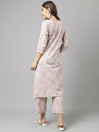 FIORRA Women's Pink Cotton A-Line Kurta Set