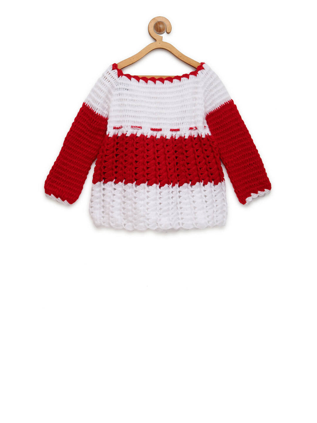 ChutPut Hand knitted Floral Crochet Wool Dress For Baby Girls - Red
