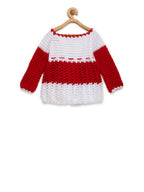 ChutPut Hand knitted Floral Crochet Wool Dress For Baby Girls - Red