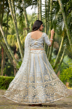Eilara Glamorous Women'S Grey Zari With Paper Mirror Embroidered Net Fabric Lehenga Choli