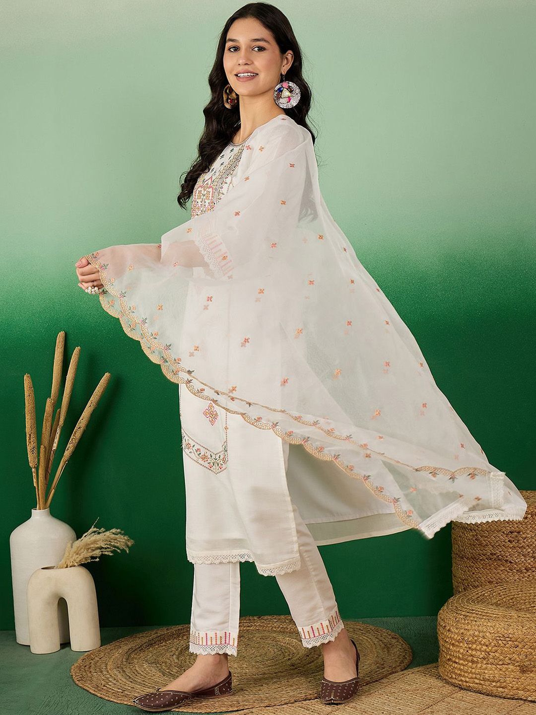 Sangria Embroidered Kurta With Trouser & Dupatta