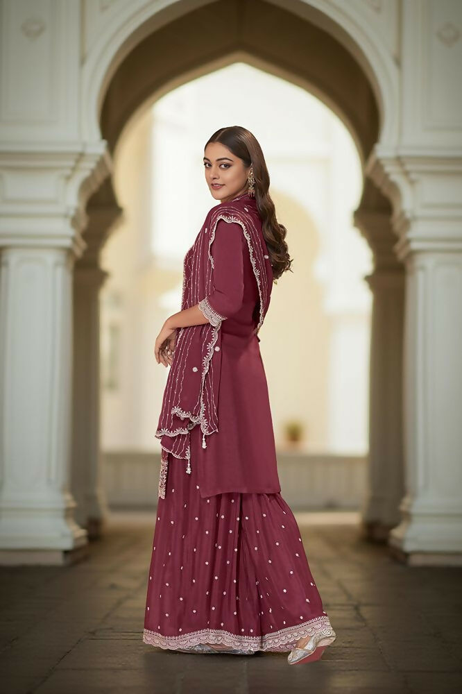 EthnicFestive Wear Premium Chinon Fabric Maroon Stitched Suit With Dupatta-Zeeya