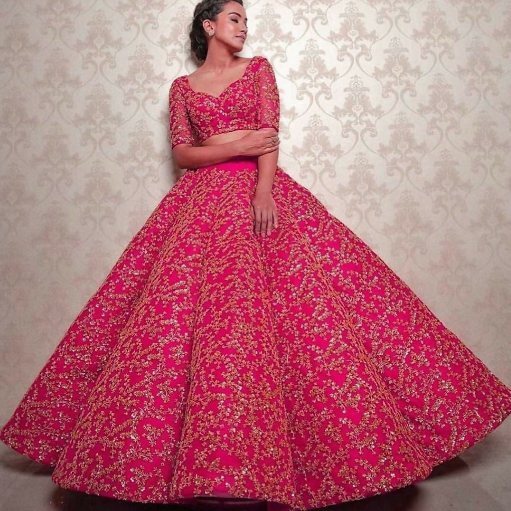 Jyoti Fashion Glamorous Rani Pink Silk 3MM Sequins with Coding Dori Embroidery Lehenga Choli with Dupatta