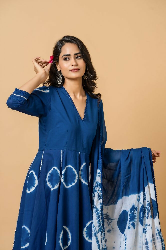 Joban Fashion Blue Tie & Dye Cotton Suit Set - Distacart
