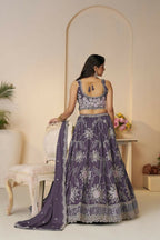 Kesar Fab Purple Silk Embroidered Lehenga