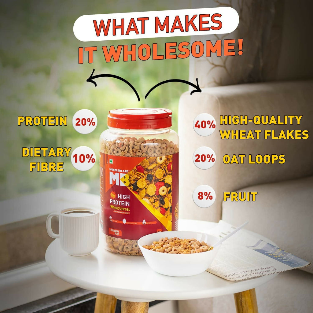 MuscleBlaze 16g High Protein Wheat Cereal - Strawberry Blast - Distacart