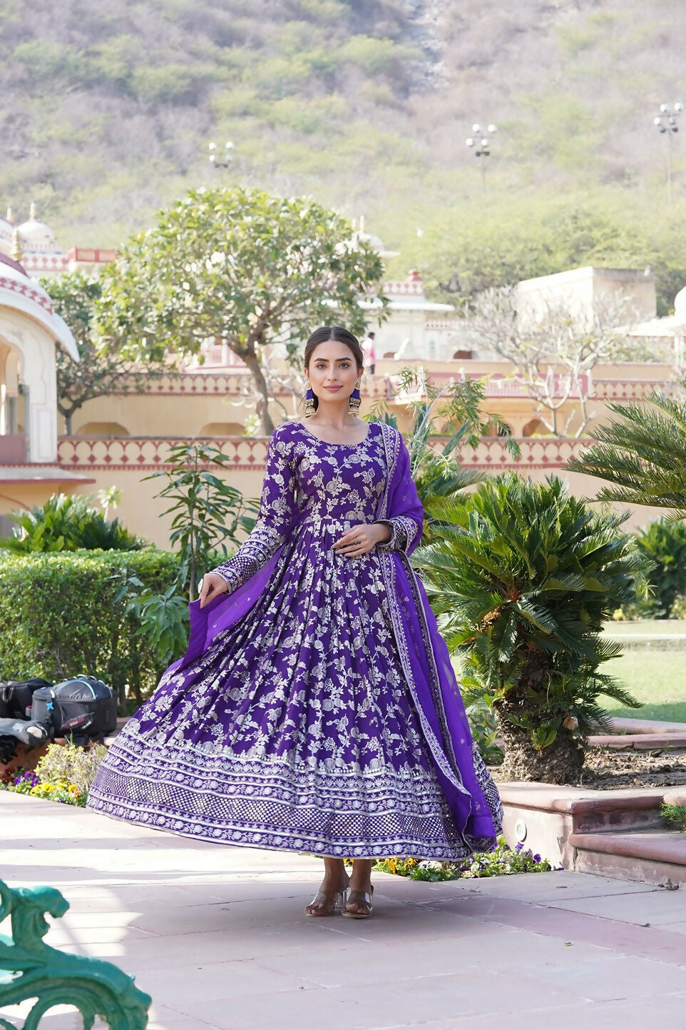 Joban Fashion Purple Viscose Jacquard Sequence Embroidery Work Kurta Set - Distacart