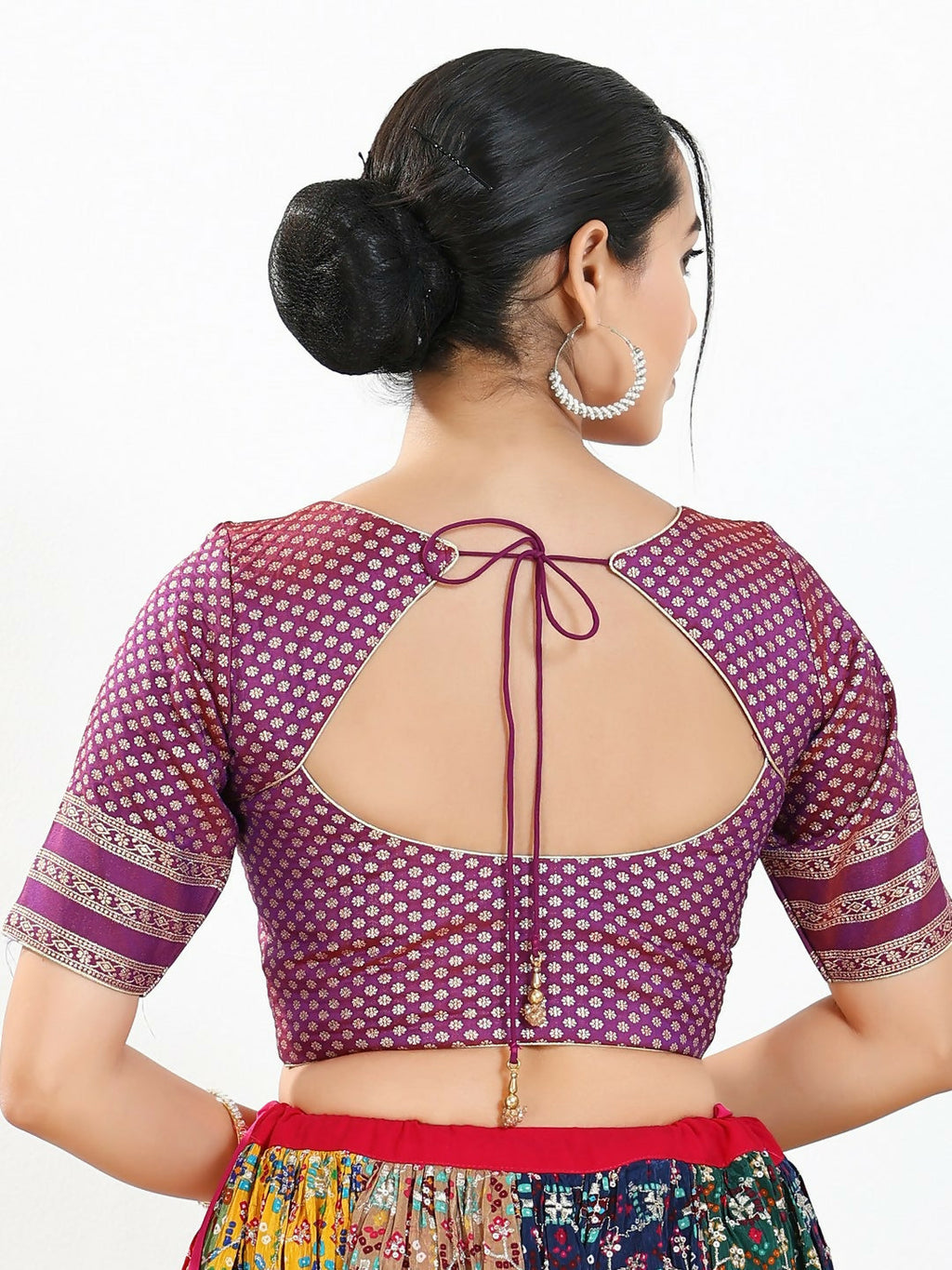 Joban Fashion Purple Brocade Padded Blouse With Round Neck Elbow Sleeves - Distacart