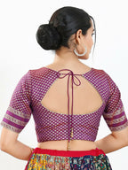 Joban Fashion Purple Brocade Padded Blouse With Round Neck Elbow Sleeves - Distacart