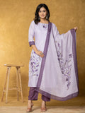 Yufta Lavender And White Linen Kurta Dupatta Pant Set