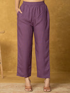 Yufta Lavender And White Linen Kurta Dupatta Pant Set