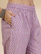 Yufta Lavender Floral Print Straight Kurta Trouser Dupatta Set
