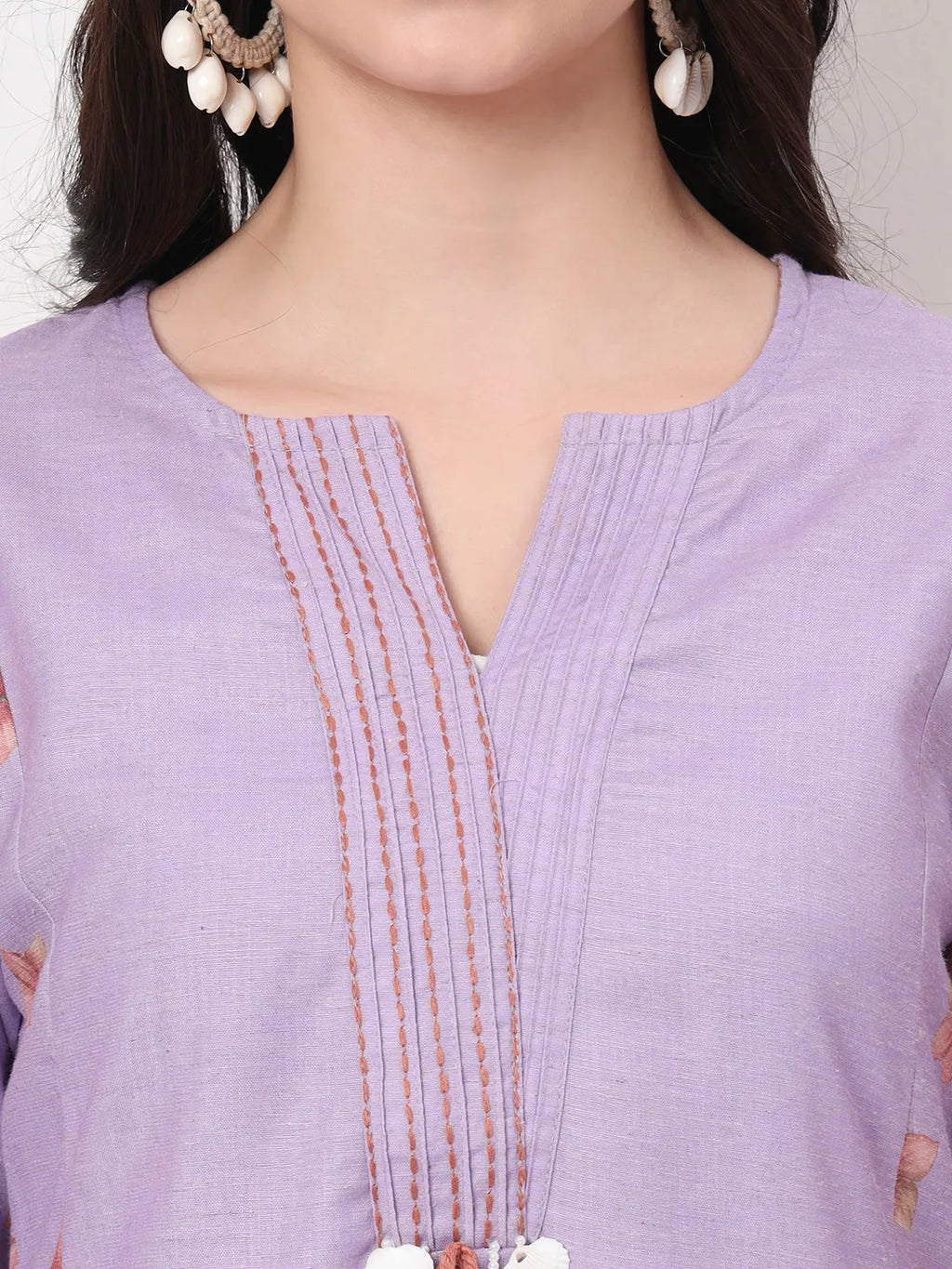 Yufta Lavender Linen Cotton A Line Kurta Dupatta Pant Set