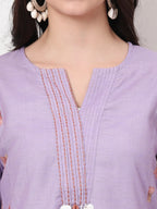Yufta Lavender Linen Cotton A Line Kurta Dupatta Pant Set