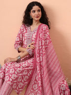 Yufta Lavender Pure Cotton Straight Floral,Kantha Work Kurta Pant Set - Distacart