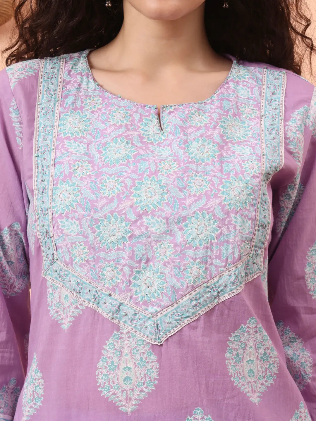 Yufta Lavender Straight Ethnic Motifs Zari Kurta Trouser Dupatta Set - Distacart