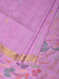 Lavender Uppada Silk Handloom Saree with Birds and Floral Pallu Design - Global Threads