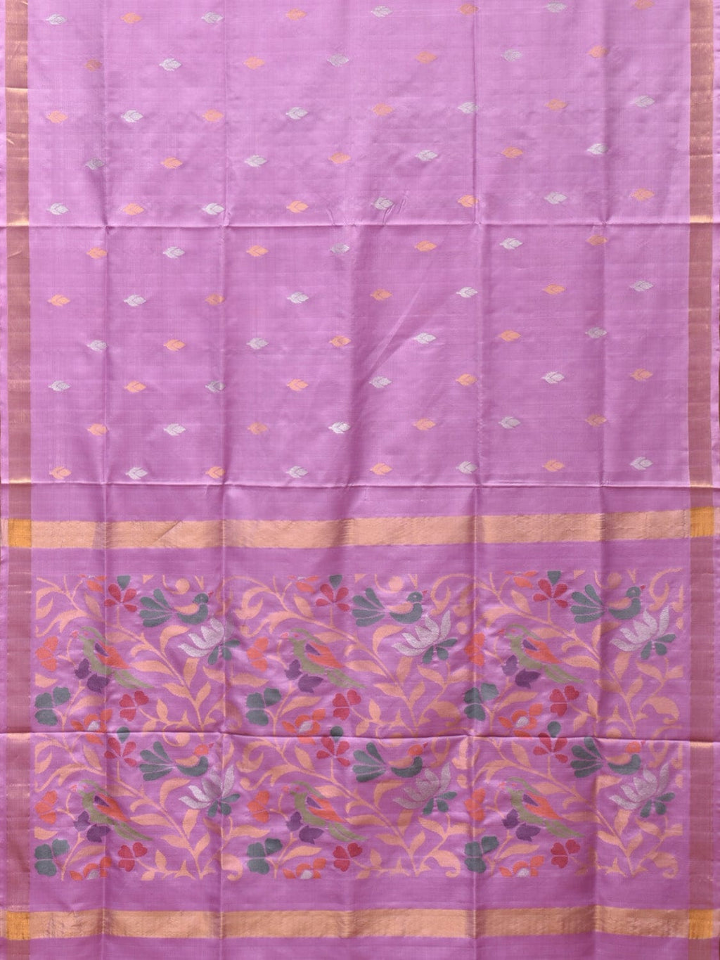 Lavender Uppada Silk Handloom Saree with Birds and Floral Pallu Design - Global Threads