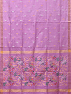 Lavender Uppada Silk Handloom Saree with Birds and Floral Pallu Design - Global Threads