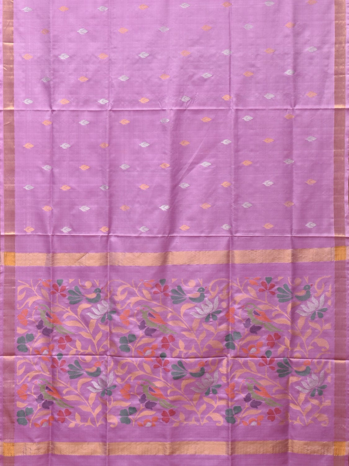 Lavender Uppada Silk Handloom Saree with Birds and Floral Pallu Design - Global Threads