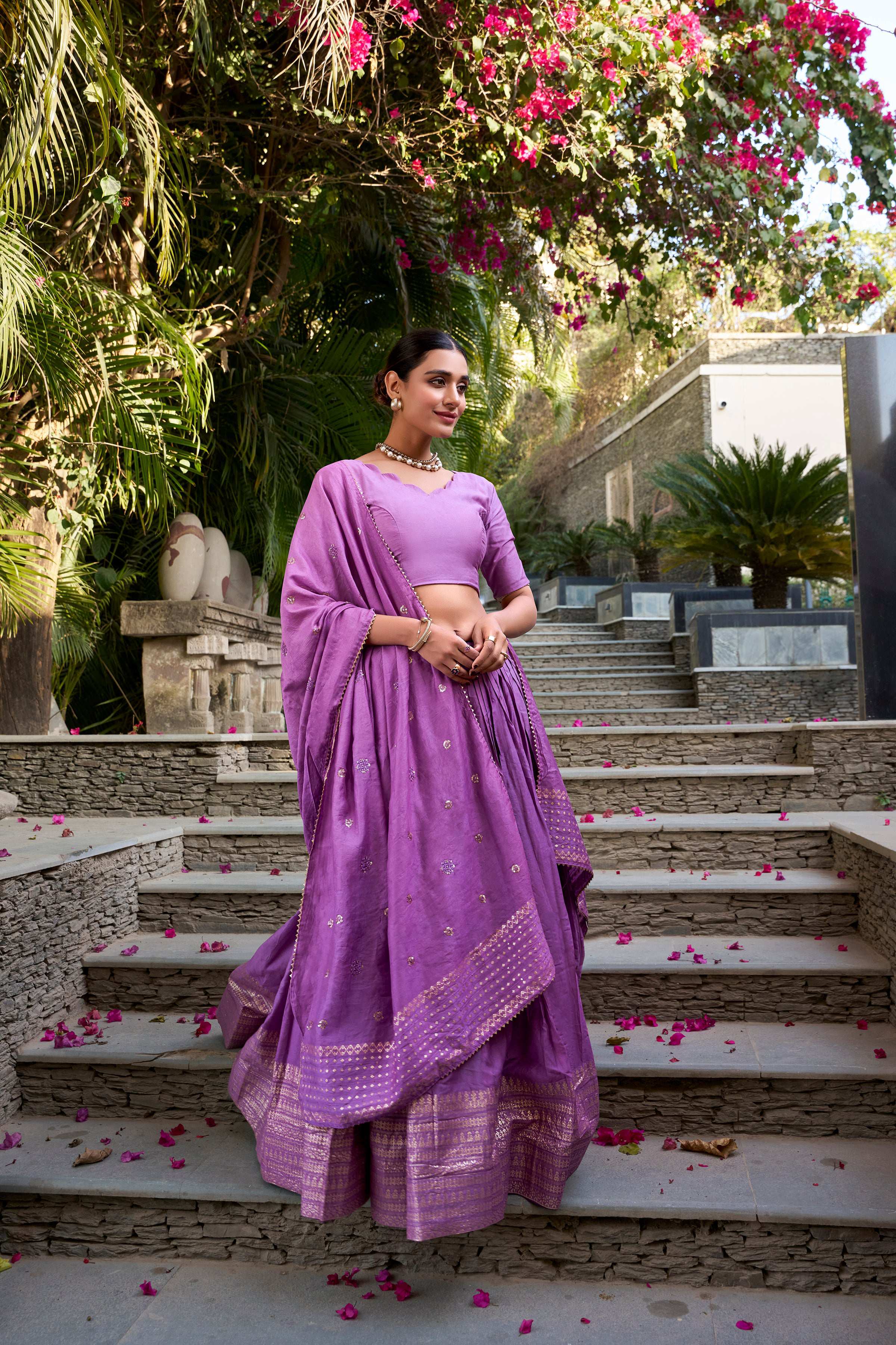 Evanik Women Pure Chanderi Plain With Zari Weaving Work Border Stitched Lehenga With Unstitched Blouse Dupatta(Up to 42) - Distacart