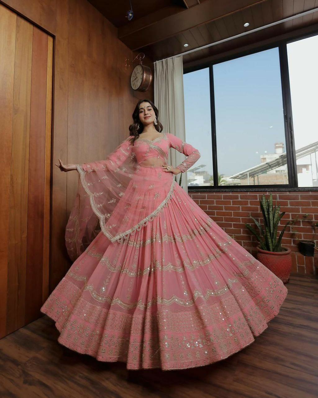 Jyoti Fashion Women's Baby Pink Faux Georgette 5MM Sequins with Zari Embroidered Designer Lehenga Choli Set