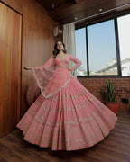 Jyoti Fashion Women's Baby Pink Faux Georgette 5MM Sequins with Zari Embroidered Designer Lehenga Choli Set
