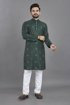 Anaita Green Weaving Linen Cotton Straight Kurta - Distacart