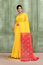 Piyari Fashion Women's Yellow Embellished Cotton Blend Jamdani Saree - Distacart