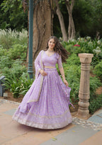 Lorenvalley Lavender Pure Viscose Jacquard with Golden Embroidered Sequins work Lehenga Choli