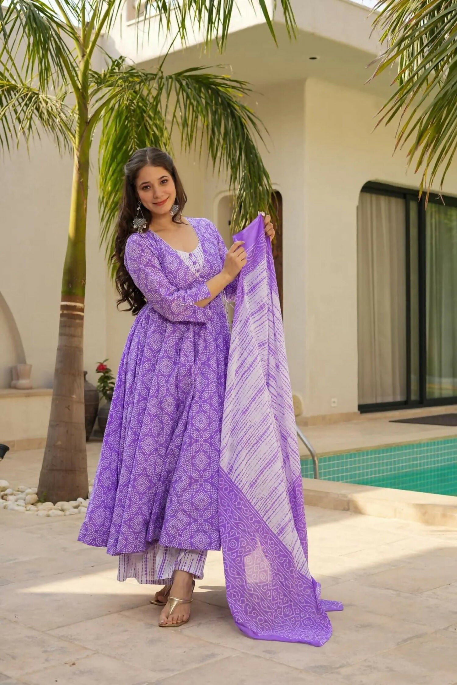Aayaa Designer Printed Muslin Suit - Purple