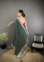 Joban Fashion Dark Green Bandhej Bandhani Vichitra Silk Bandhani Prints Saree - Distacart