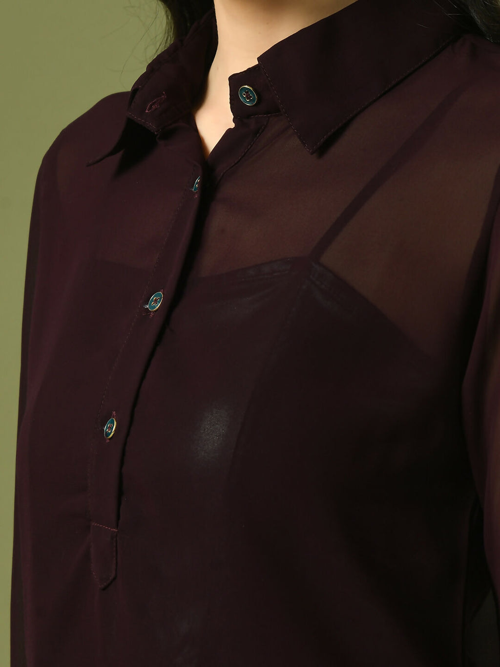 Myshka Women's Coffee Brown Solid Georgette Longline Party Sheer Tunic