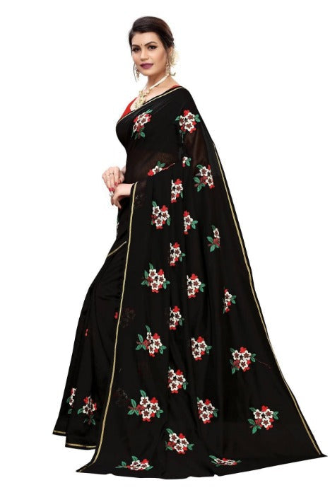 Vamika Chanderi Cotton Embroidery Black Sarees