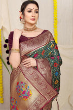 Jyoti Fashion Women's Bottle Green Patola Silk Zari Woven Saree with Blouse - Distacart
