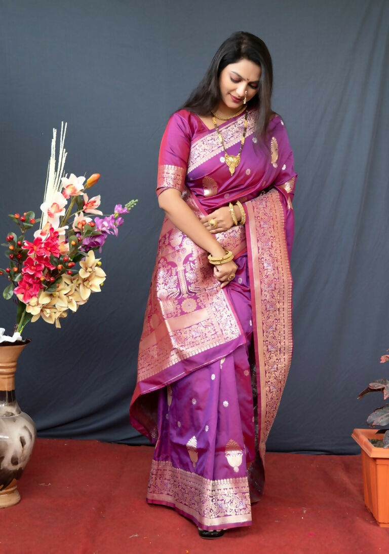 Jyoti Fashion Women's Purple Paithani Silk Zari Woven Saree with Blouse - Distacart