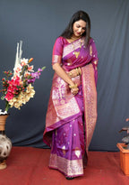 Jyoti Fashion Women's Purple Paithani Silk Zari Woven Saree with Blouse - Distacart
