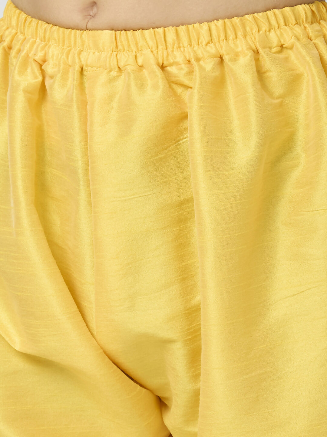 Joban Fashion Kids Island Full Sleeves Chanderi Kurta, Pyjama Set with Traditional Butta Work - Yellow - Distacart