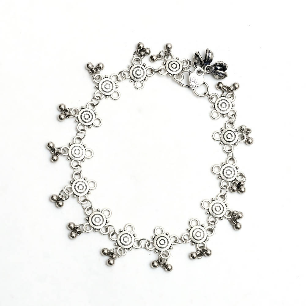 Mominos Fashion Kamal Johar Oxidised Silver Adjustable Anklets