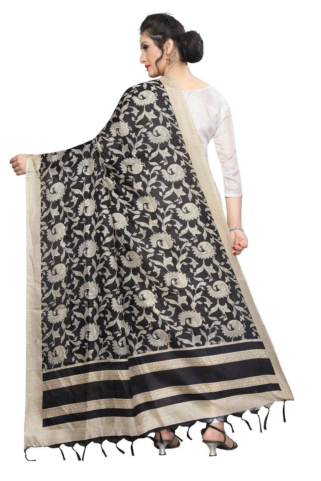 Vamika Black Printed Khadi Bhagalpuri Traditional Dupatta