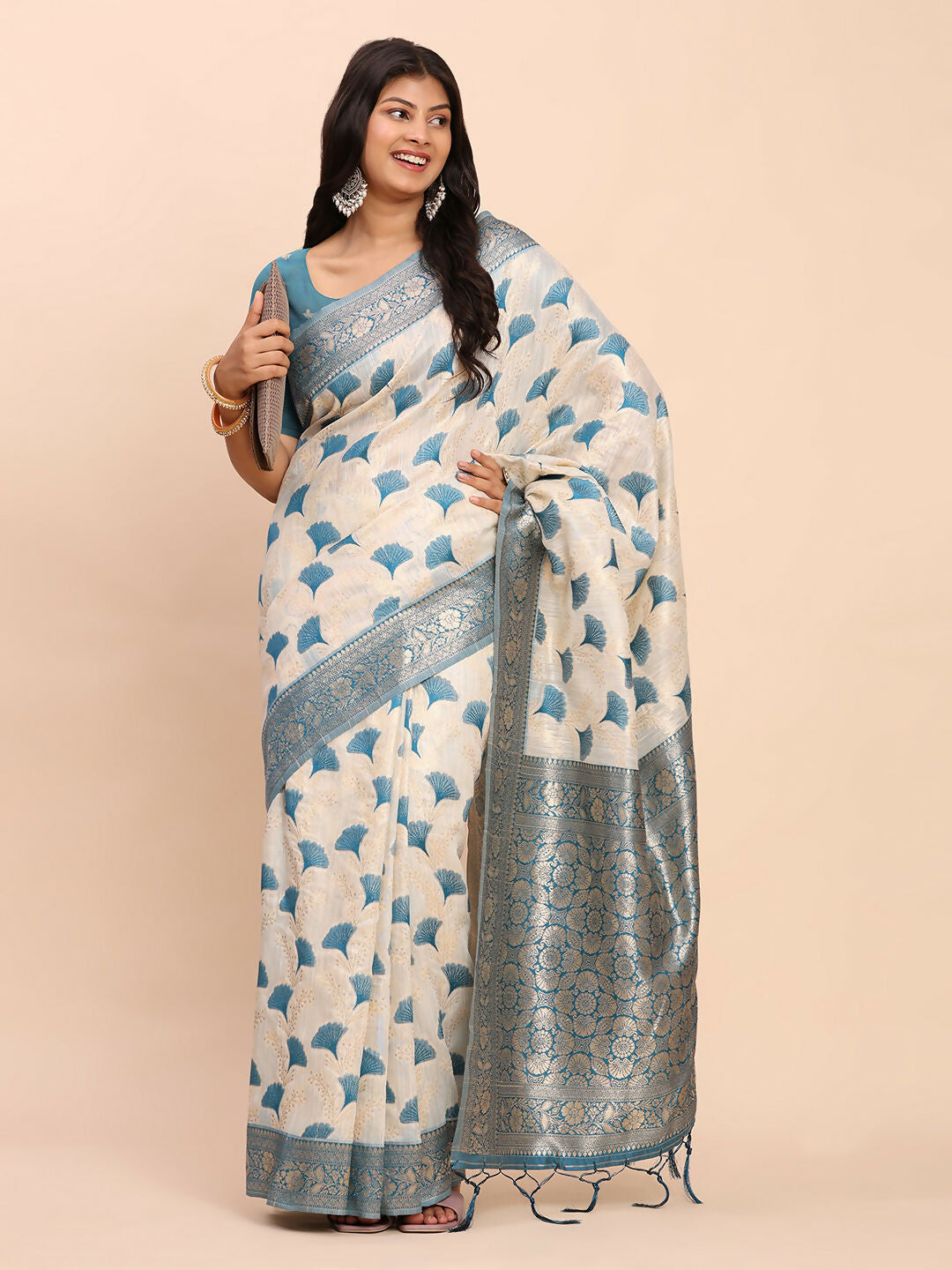 Shree Shyam Fashion Linen Cotton Sky Blue Saree - Distacart
