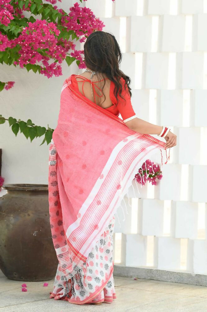 Beatitude White Cotton Jamdani Saree
